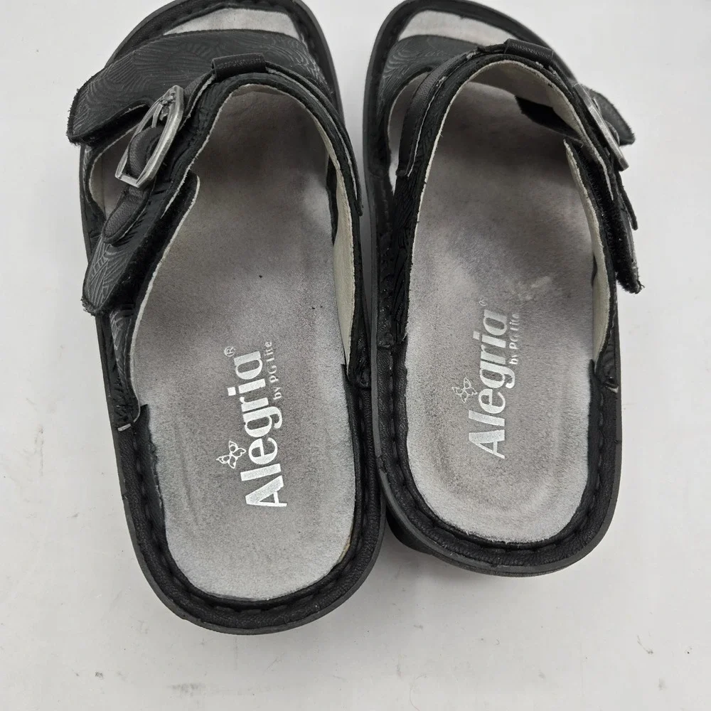 Alegria Womens Kasha Sandal Size 37 6.5 Black Leather Comfort Slide‎ Adjustable